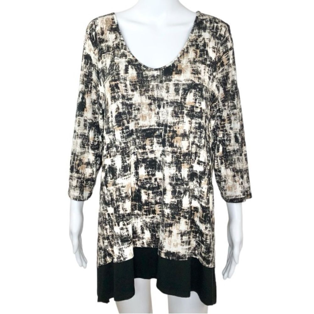 J.Jill Weaver Collection Women’s Stretch Black Brown 3/4 Sleeve Tunic Top Size L